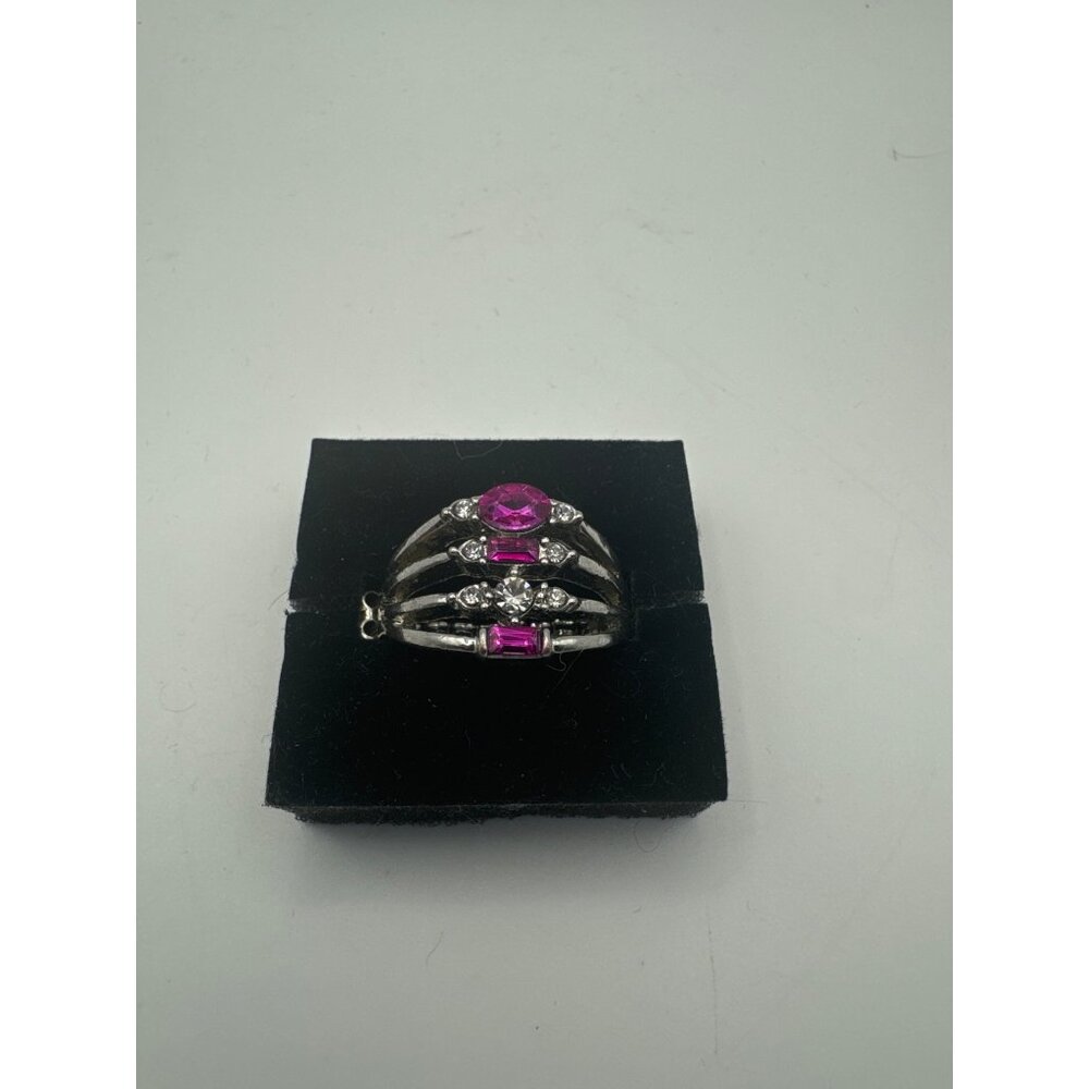 Stunning Vintage Pink Gemstone Beaded Band Ring  Silver Multi-Band Design